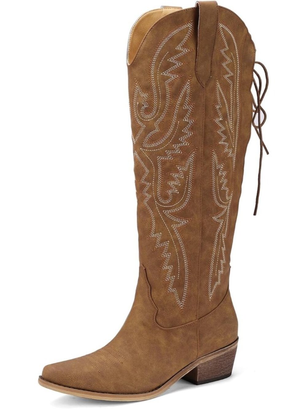 Women's Caramel Chunky Low Heel Side Zipper Comfortable Western Ankle Boots